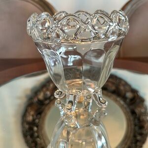 Vintage Imperial Glass Crocheted Footed Spooner Bowl